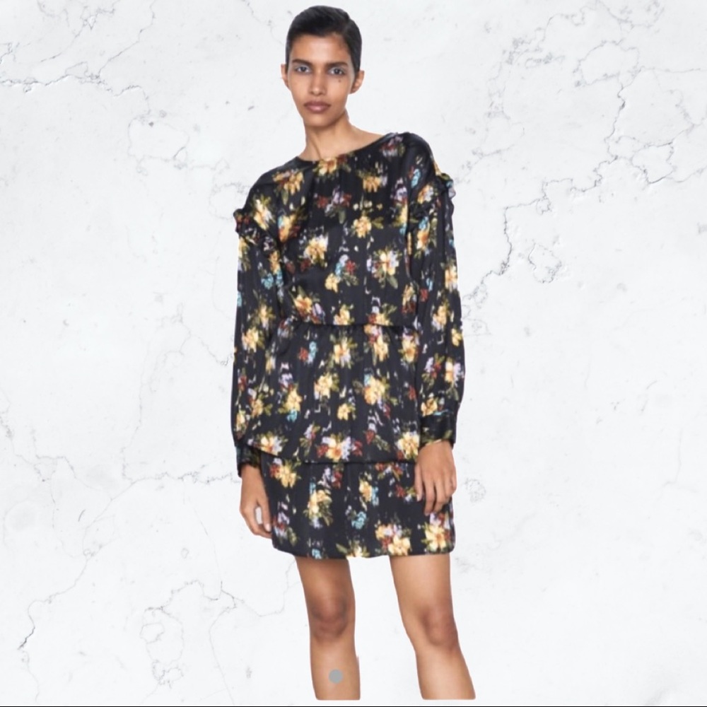 NWT ZARA RUFFLED PRINT DRESS,